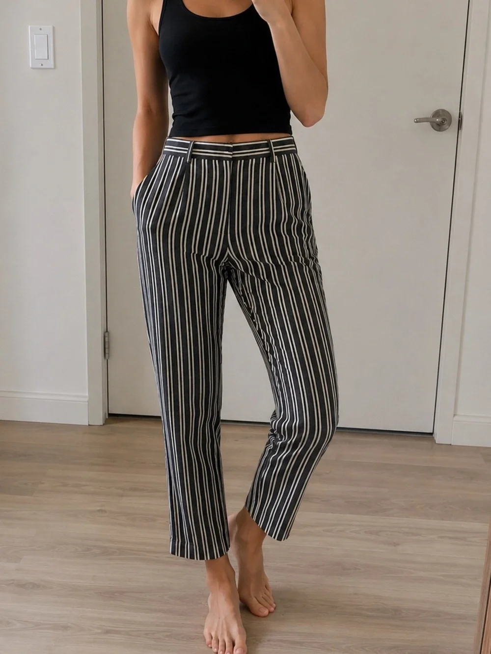 Banana Republic Avery Linen Blend Striped Ankle Pants Women’s Size 6
